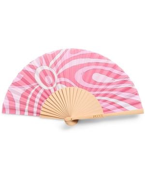 PUCCI Silk Marmo Print Fan - Pink
