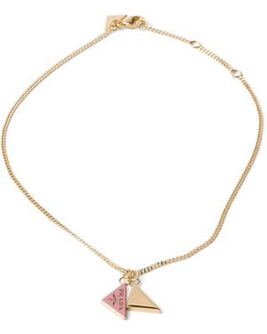 Prada Triangle Logo Pendant Necklace - Metallic