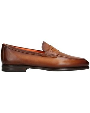 Santoni Leather Carlos Penny Loafers - Brown