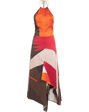 Victoria Beckham Halterneck Printed Midi Dress - Red