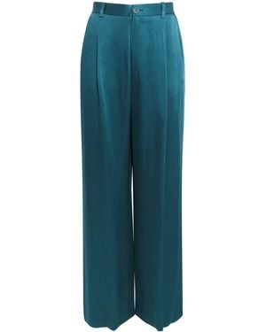 LAPOINTE Satin Pleated Wide-Leg Trousers - Blue