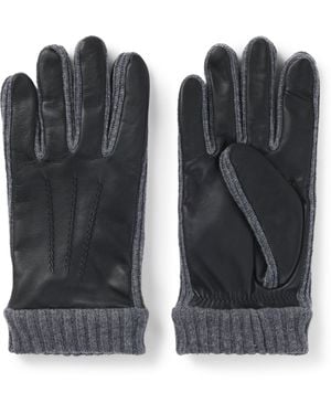 BOSS Leather Wool-Trim Gloves - Black