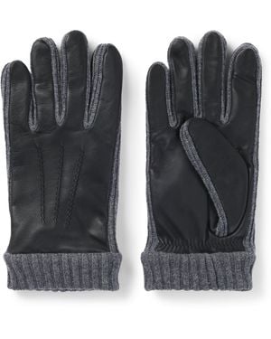 BOSS Leather Wool-Trim Gloves - Black