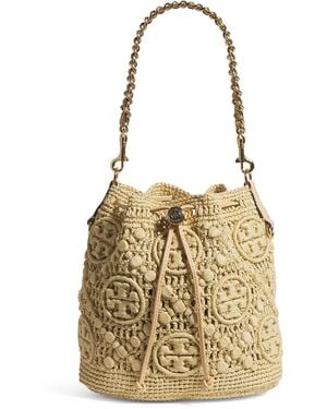 Tory Burch Raffia Monogram Bucket Bag - Metallic