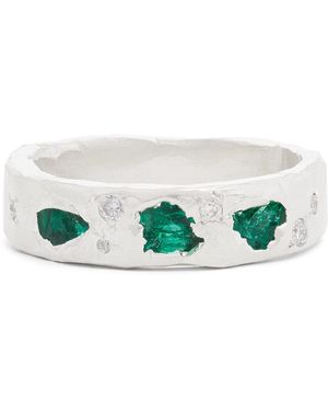 The Ouze Sterling And Emerald Scatter Ring - Green