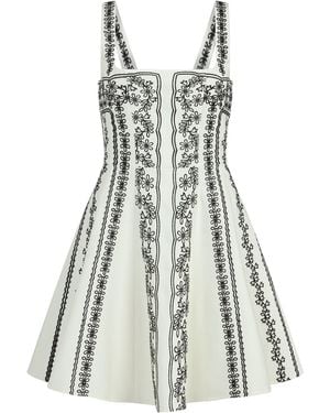 Maje Linen-Blend Embroidered Mini Dress - Gray