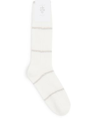 Eleventy Cotton-Blend Stripe Socks - White
