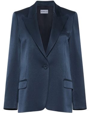 Marella Satin Single-Breasted Blazer - Blue