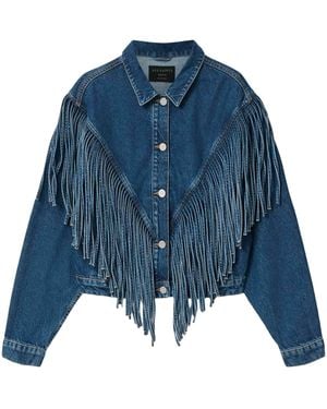 AllSaints Marlene Fringed Denim Jacket - Blue