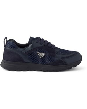 Prada Mesh-Leather Prax Trainers - Blue
