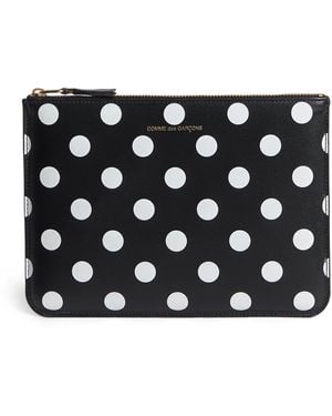 Comme des Garçons Large Leather Polka-Dot Zipped Pouch - Black