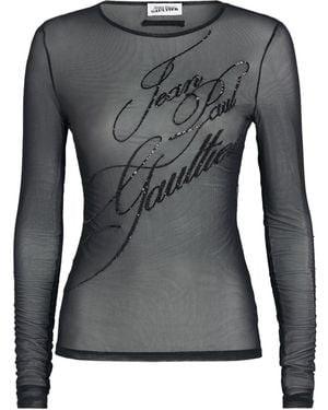 Jean Paul Gaultier Mesh Sequin-Branded T-Shirt - Black