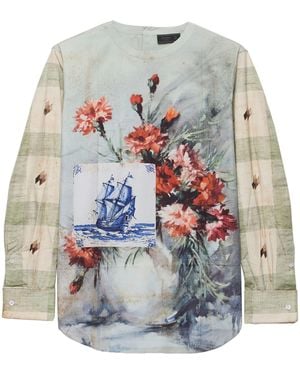 Prada Cotton Floral Back-Button Shirt - Gray