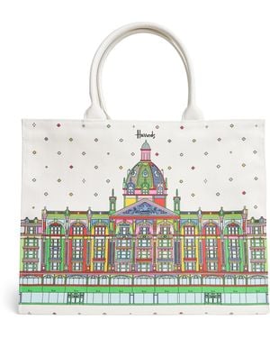 Harrods Canvas Colour-Pop Building Tote Bag - Multicolour
