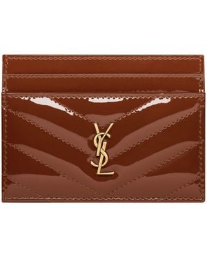 Saint Laurent Cassandre Patent Card Holder - Brown