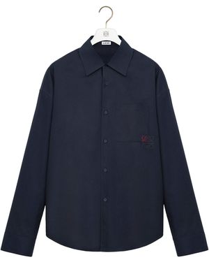 Loewe Cotton-Blend Long-Sleeve Anagram Shirt - Blue
