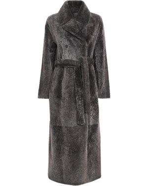 Yves Salomon Lamb Fur Double-Breasted Coat - Grey