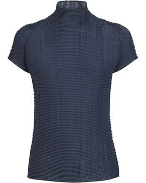 Issey Miyake Woolly Pleats Mock-Neck Top - Blue