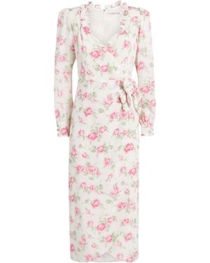 Alessandra Rich Silk Floral Bow-Detail Midi Dress - Pink
