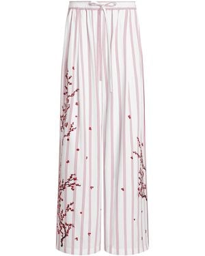 Dolce & Gabbana Cotton-Silk Stripe Embroidered Trousers - White