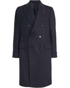 Lardini Wool-Cashmere Double-Breasted Overcoat - Blue