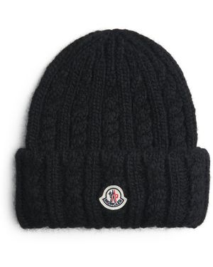 Moncler Virgin Wool Logo Beanie - Black