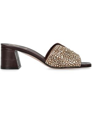Gina Leather Embellished Florence Heeled Mules 50 - Brown