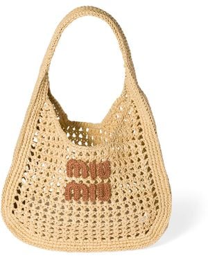 Miu Miu Raffia-Effect Woven Shoulder Bag - Metallic