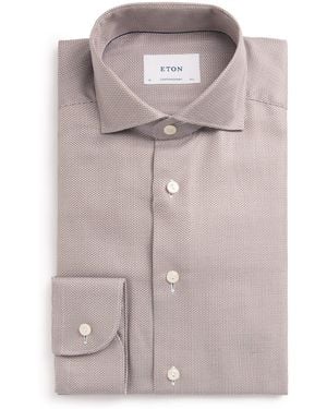 Eton Cotton Patterned Contemporary Fit Shirt - Brown