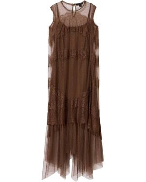 AllSaints Tulle Lace-Trimmed Clara Midi Dress - Brown