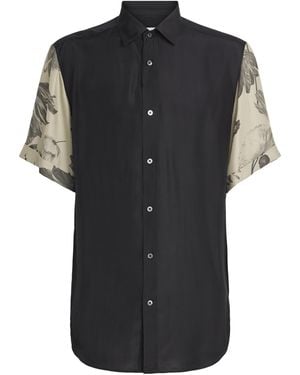 Maison Margiela Silk Floral-Sleeve Shirt - Black
