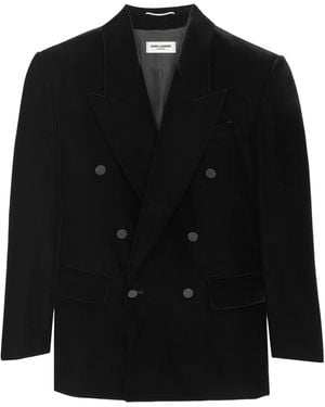 Saint Laurent Velvet Double-Breasted Blazer - Black