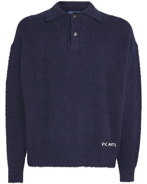 Picante Cotton-Blend Shaggy Yarn Polo Sweater - Blue