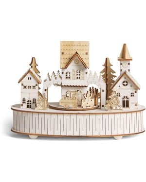Harrods Wooden Led Festive Town Ornament - Natural