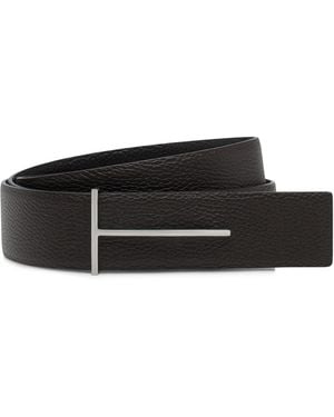 Tom Ford Calf Leather Reversible Slim T Belt - Black