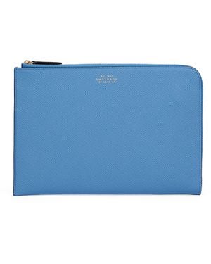 Smythson Panama Leather Slim Pouch - Blue