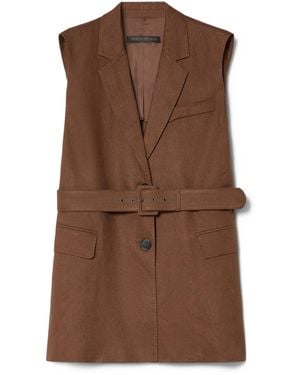 Marina Rinaldi Linen Canvas Belted Waistcoat - Brown