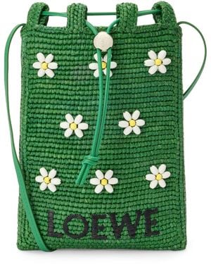 Loewe X Paula's Ibiza Raffia Floral-Detail Drawstring Pocket Bag - Green