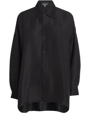 Eskandar Silk Plissé A-Line Shirt - Black