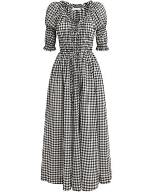 Doen Organic Cotton Gingham Ischia Midi Dress - Grey
