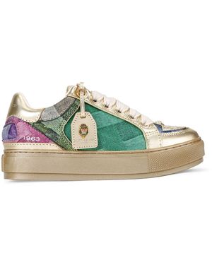 Kurt Geiger Denim-Leather Southbank Tag Trainers - Green