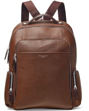 Aspinal of London Pebble Leather Reporter Zipped Backpack - Brown