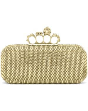 McQueen Long Crystal-Embellished Knuckle Clutch Bag - Metallic