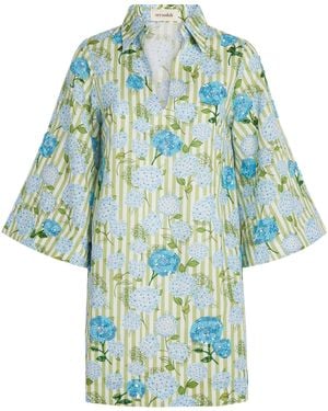 VERANDAH Embellished Hydrangea Mini Tunic Dress - Blue