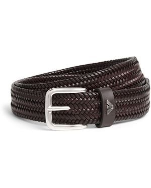 Emporio Armani Leather Woven Belt - Brown