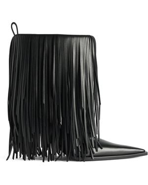 Balenciaga Calfskin Avenue Fringed Heeled Boots 90 - Black