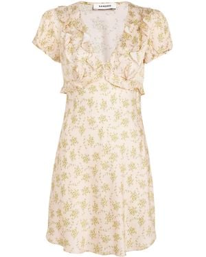 Sandro Floral Print Ruffle-Detail Mini Dress - Natural