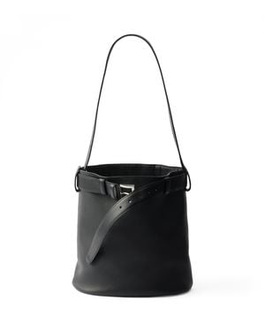 Prada Leather Buckled Bucket Bag - Black