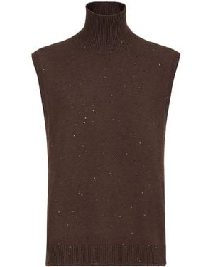 Brunello Cucinelli Cashmere-Silk Embellished Jumper Vest - Brown