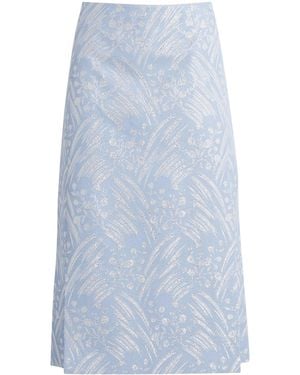 Tory Burch Floral Jacquard Midi Skirt - Blue